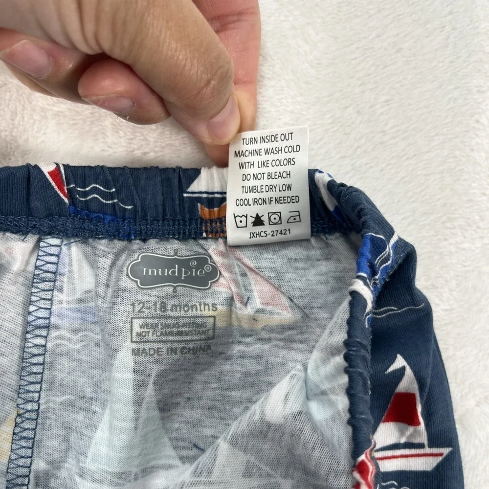 Mudpie Cotton Shorts Baby Boy 12-18m Nautical Sailboats Coastal Summer Beach